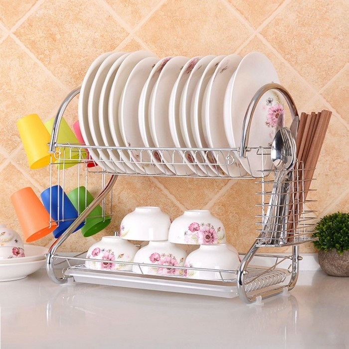 2 Layer Dish Drainer Rack Stainless